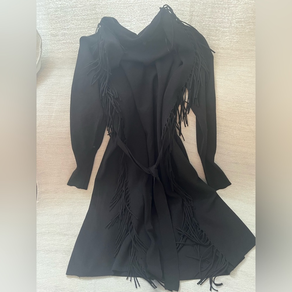 Long Black cardigan with tassels | Cyrus | Size Lg